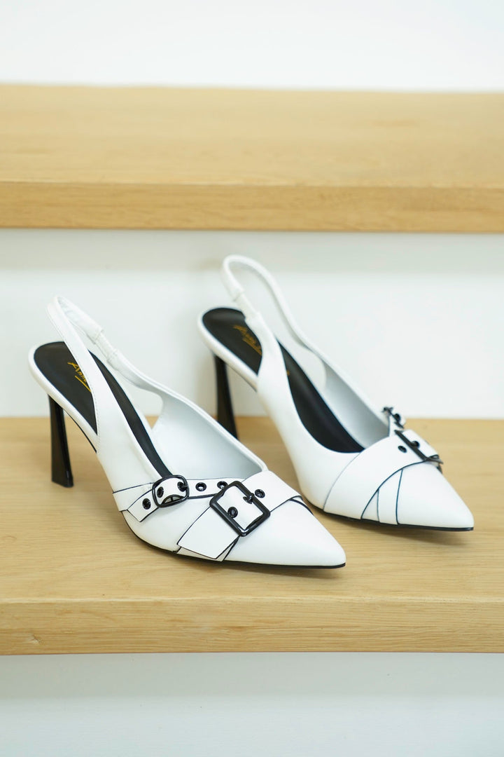 Vegan Leather Pointed Toe Slingback Heels - Freckled Poppy