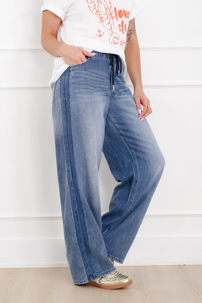 Judy Blue The Danielle High Rise Medium Wash featherweight Wilhelmina Elastic Waistband with Side Panels - Freckled Poppy