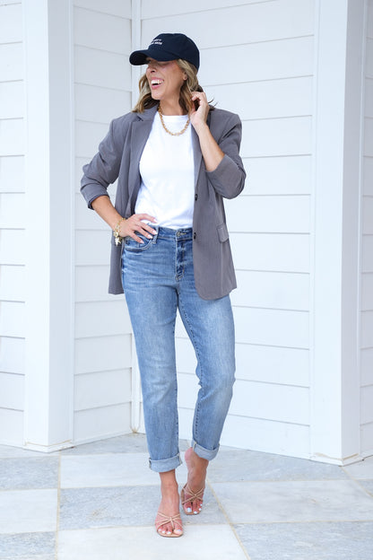 Judy Blue Work From Home Mid Rise Bleach Washed Boyfriends - Freckled Poppy