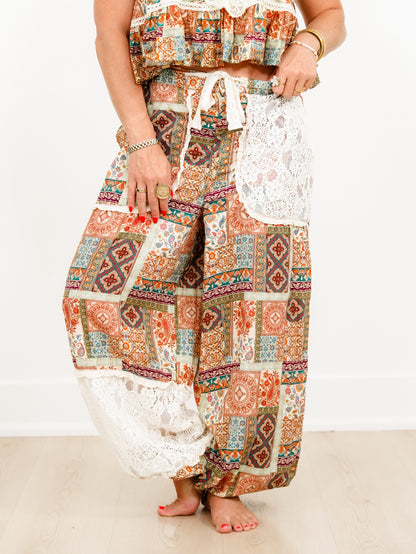 POL Paisley Print Elastic Waist Harem Pants - Freckled Poppy