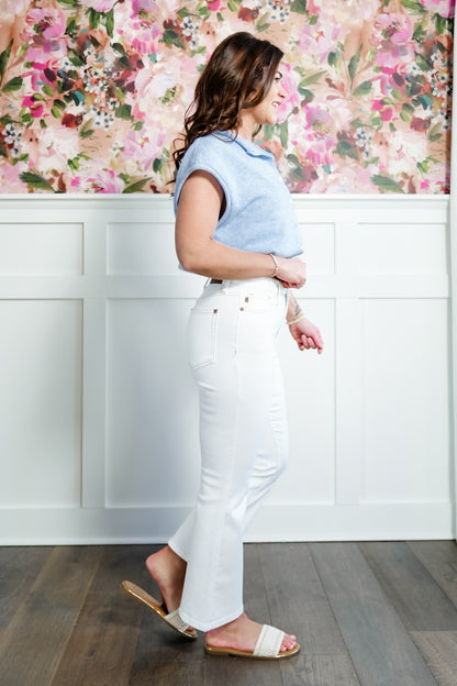 Judy Blue High Rise White Kick Flare Jeans - Freckled Poppy