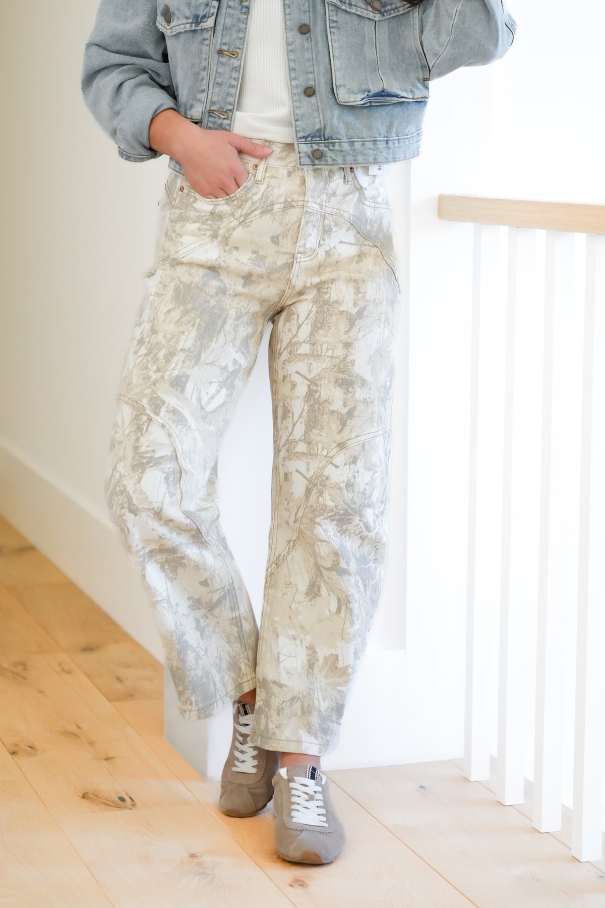 Restock! Saige High Rise Sand Tummy Control Barrel Camo Jeans - Freckled Poppy