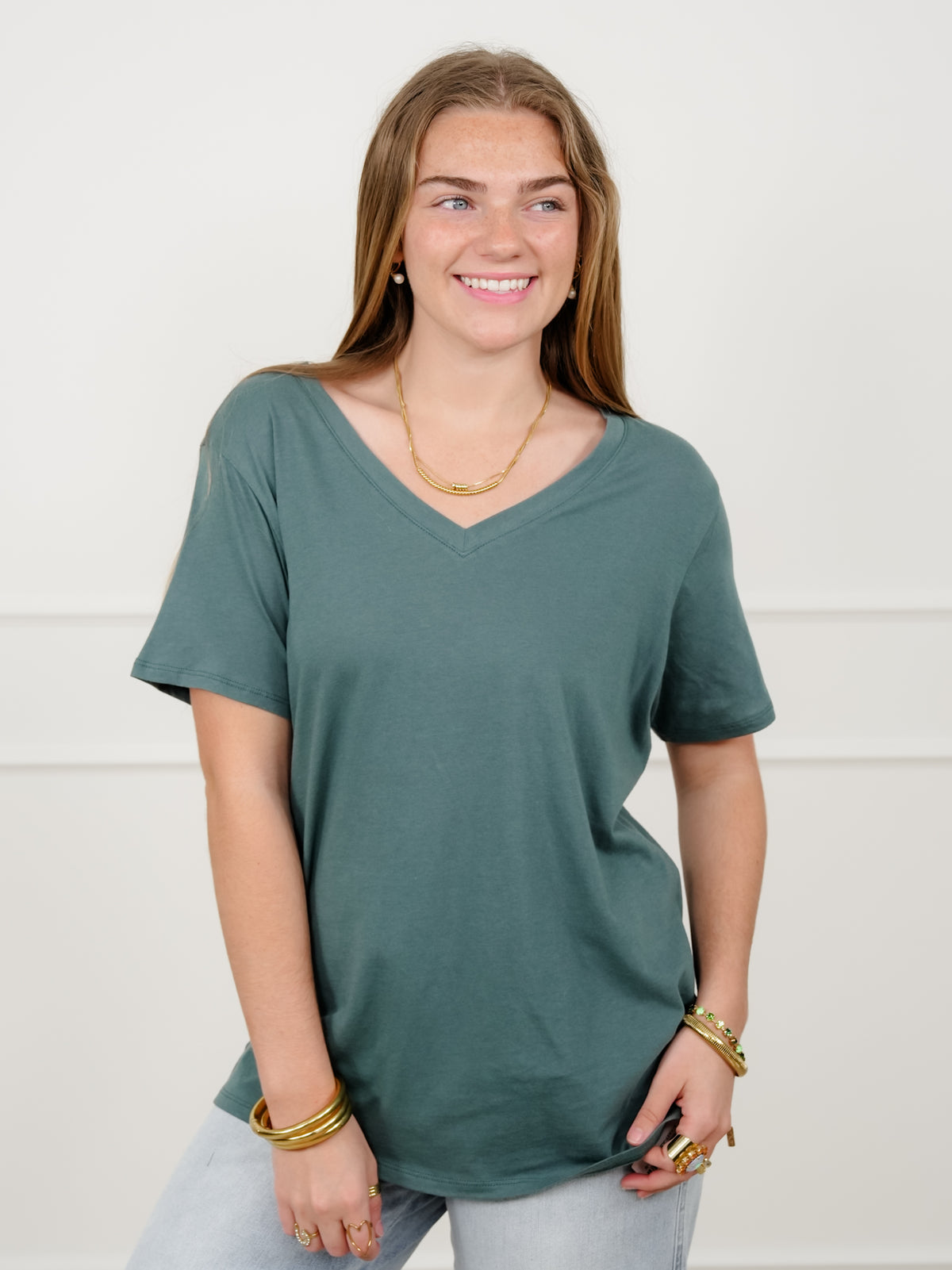 Door Buster! Plus/Reg Zenana Cotton Short Sleeve V Neck Tee - Freckled Poppy