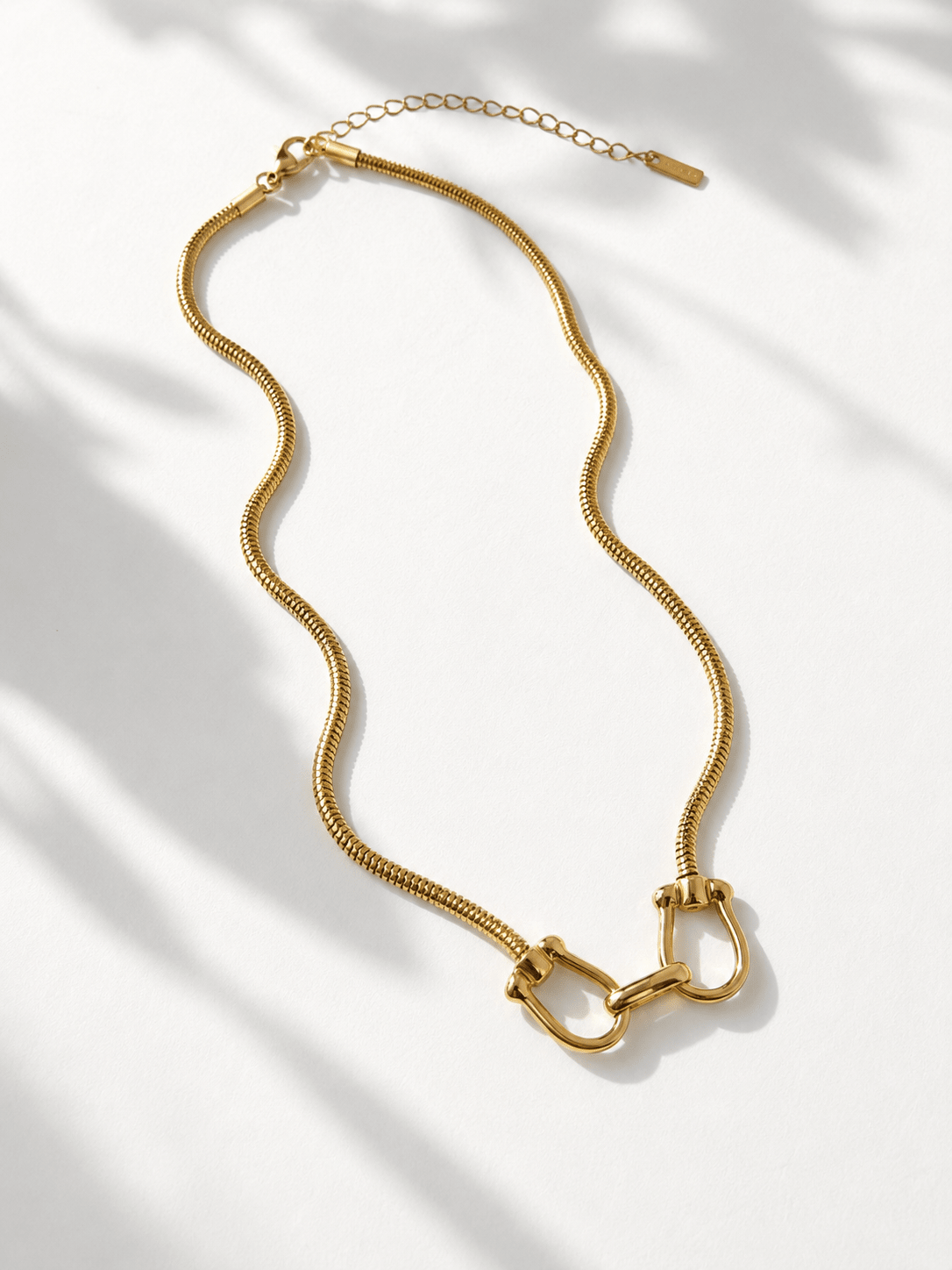 Gold Necklace with Double Link Clasp Centerpiece - Freckled Poppy