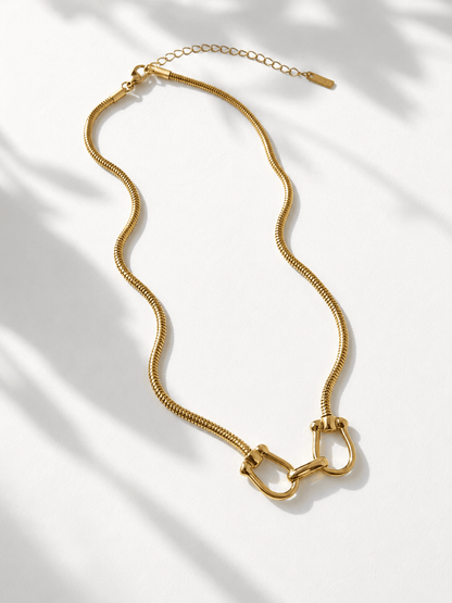 Gold Necklace with Double Link Clasp Centerpiece - Freckled Poppy