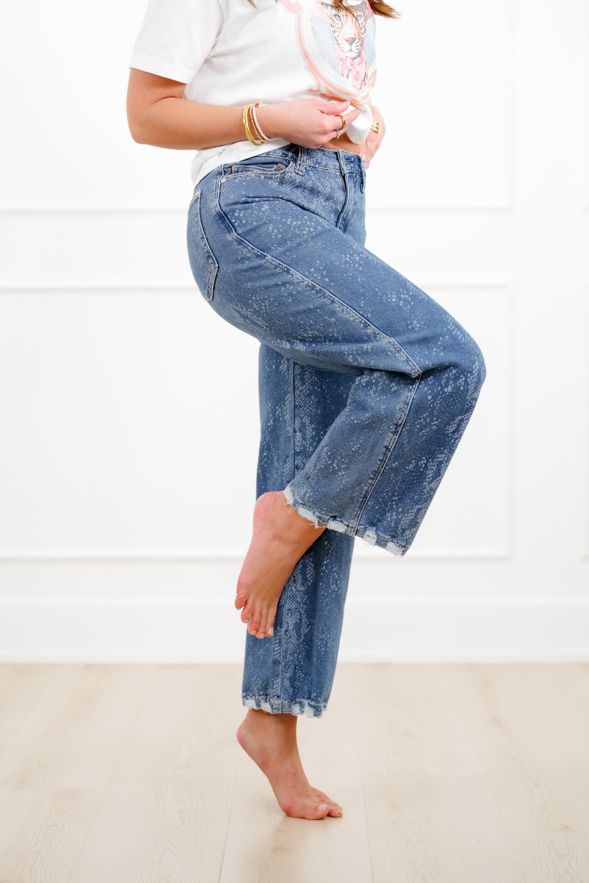 Judy Blue High Rise Snake Print Wide Leg Ankle Jeans - Freckled Poppy