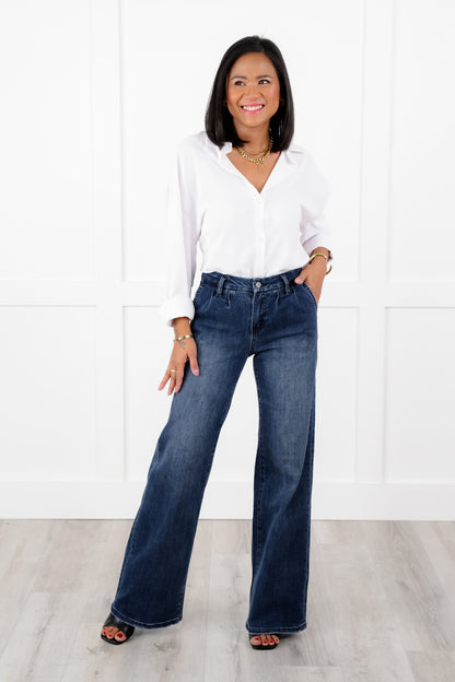 Mica High Rise Dark Wash Wide Leg Jeans - Freckled Poppy