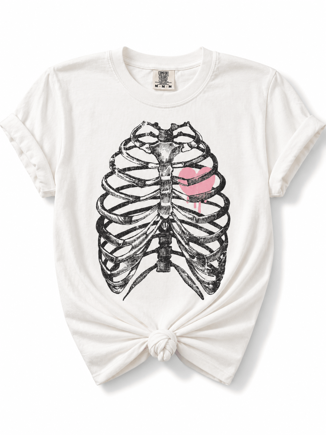 Plus/Reg Short Sleeve Ribcage with Heart Halloween Graphic Tee - Freckled Poppy