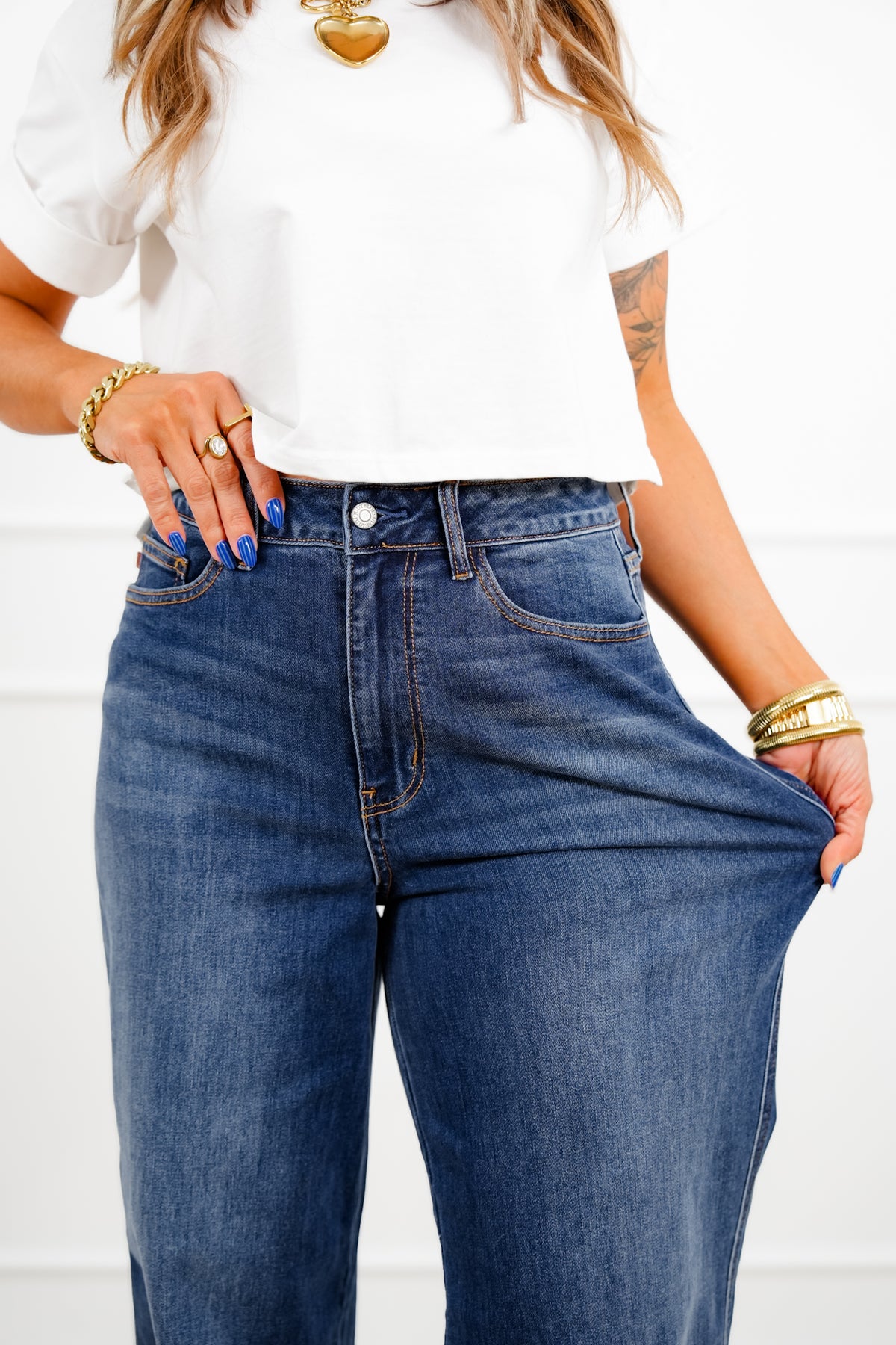 Judy Blue Everyday Icon High Rise Multiple Inseam Dark Wash Wilhelmina Baggy Jeans - Freckled Poppy