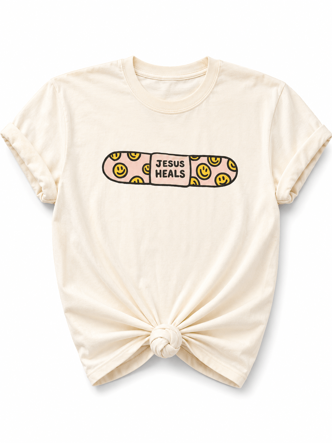 Plus/Reg Short Sleeve "Jesus Heals" Graphic Tee - Freckled Poppy