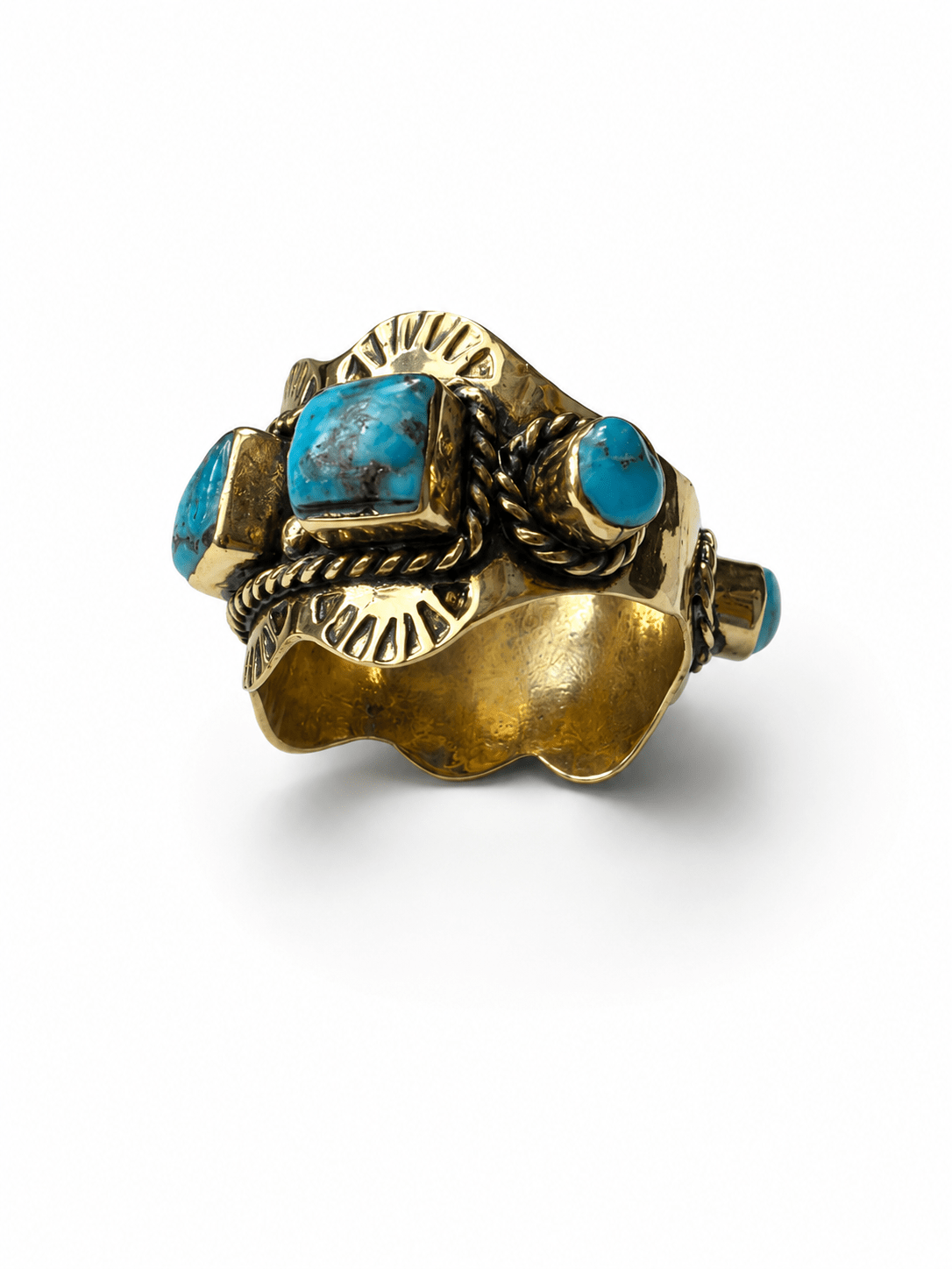 BOHO SOL Brass Square Scalloped Stamped Ring - Freckled Poppy