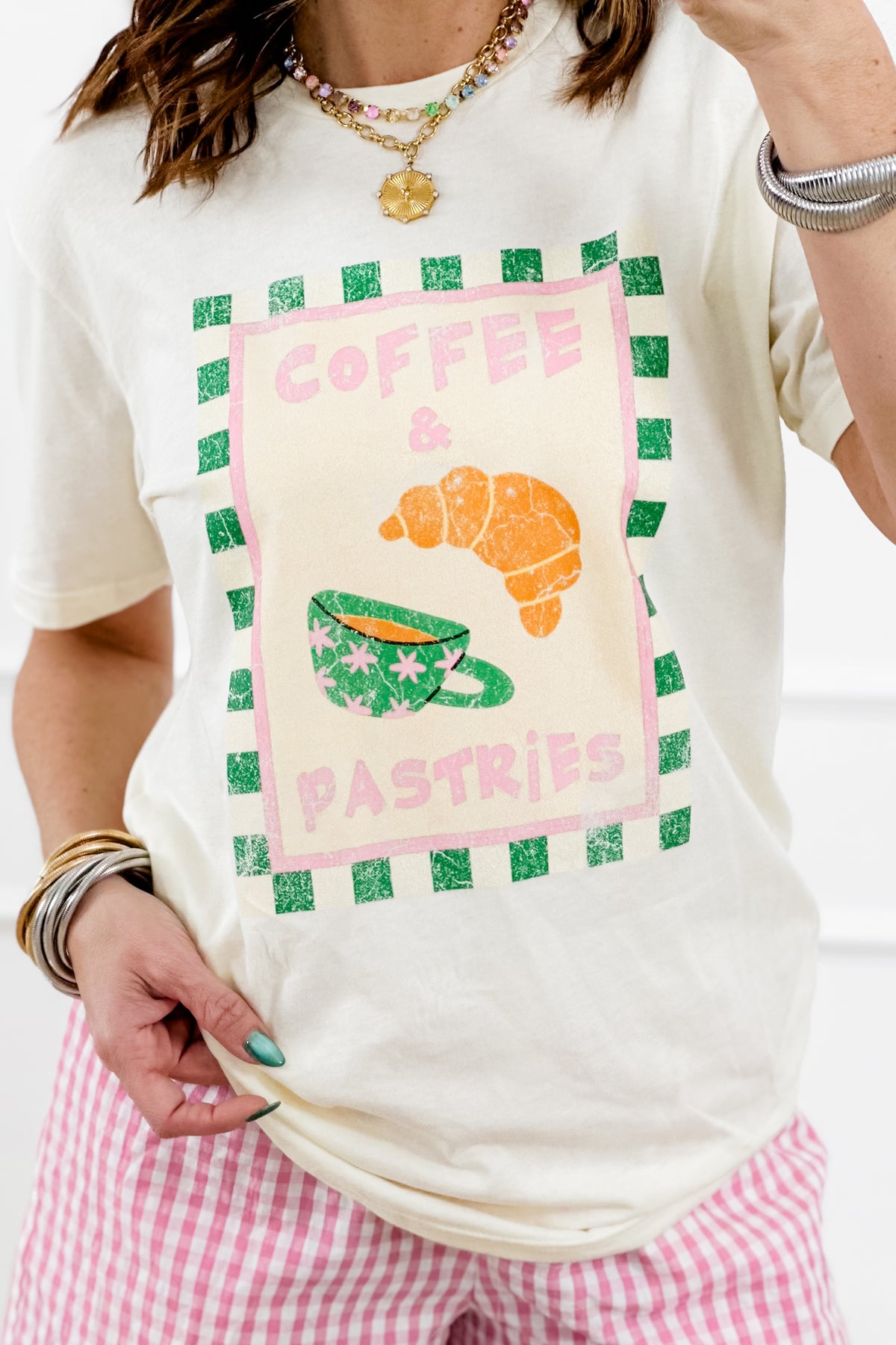 Plus/Reg Short Sleeve "Coffee & Pastries" Graphic Tee - Freckled Poppy