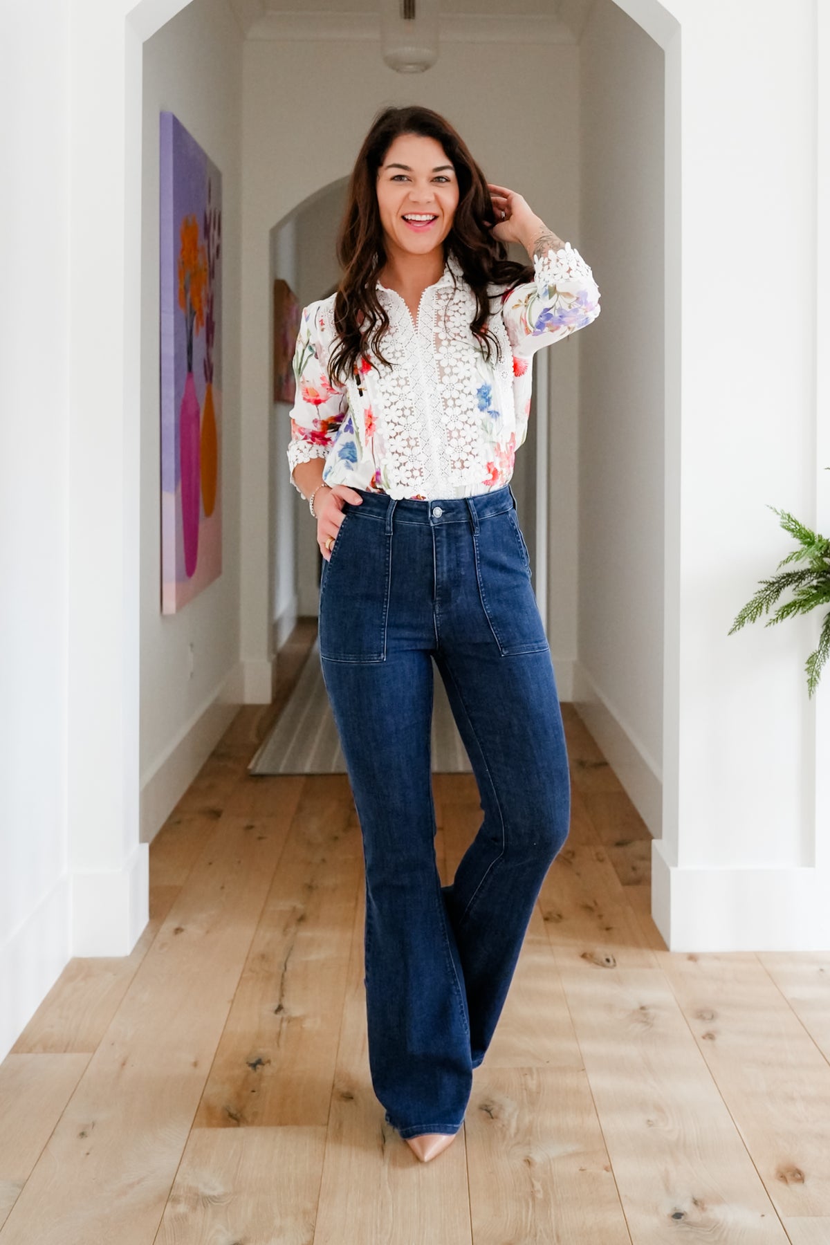 Judy Blue High Rise Dark Wash Flare Jeans with Patch Pockets - Freckled Poppy