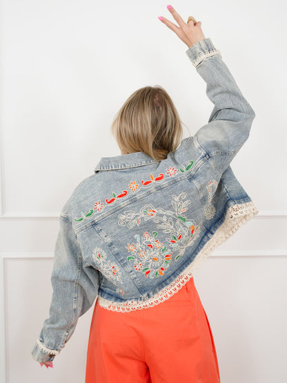 POL Embroidered Long Sleeve Jacket with Lace Trim - Freckled Poppy