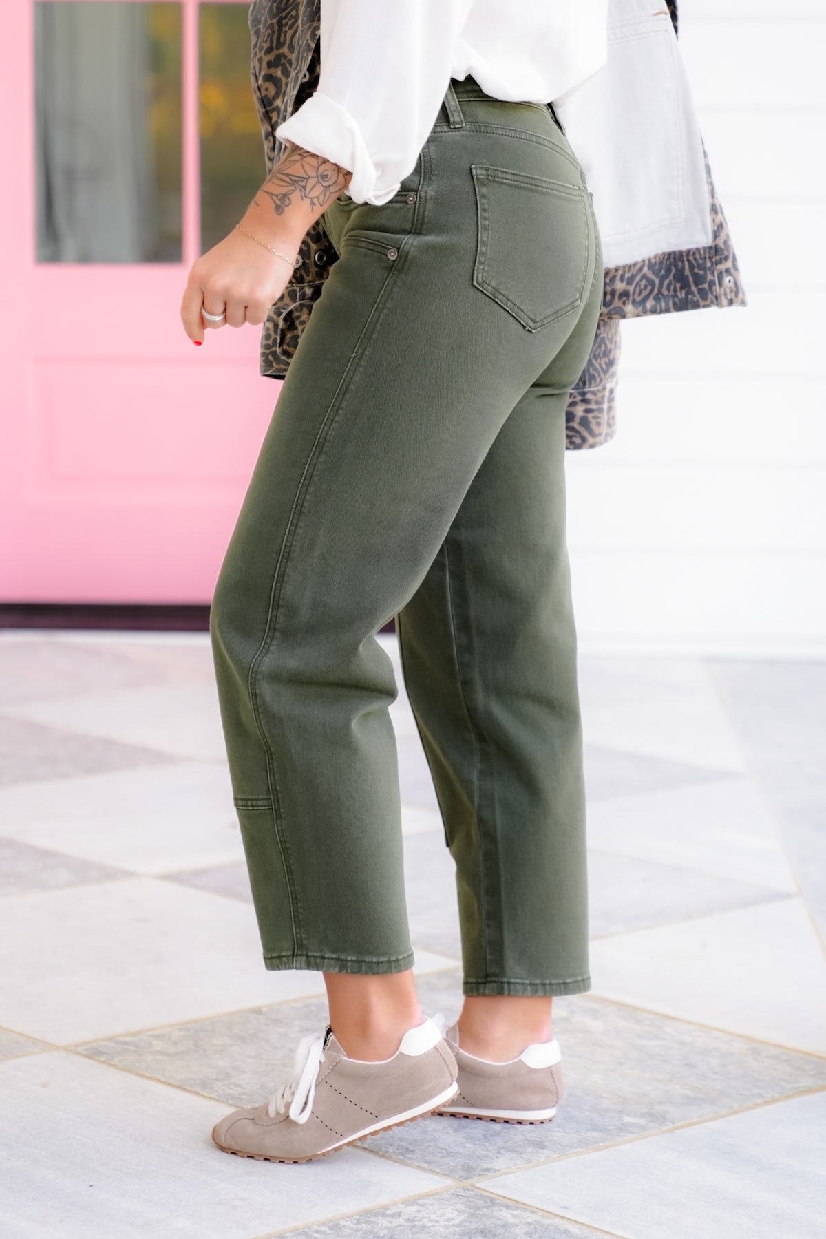 Mica High Rise Green Ankle Straight Leg Barrel Jeans - Freckled Poppy