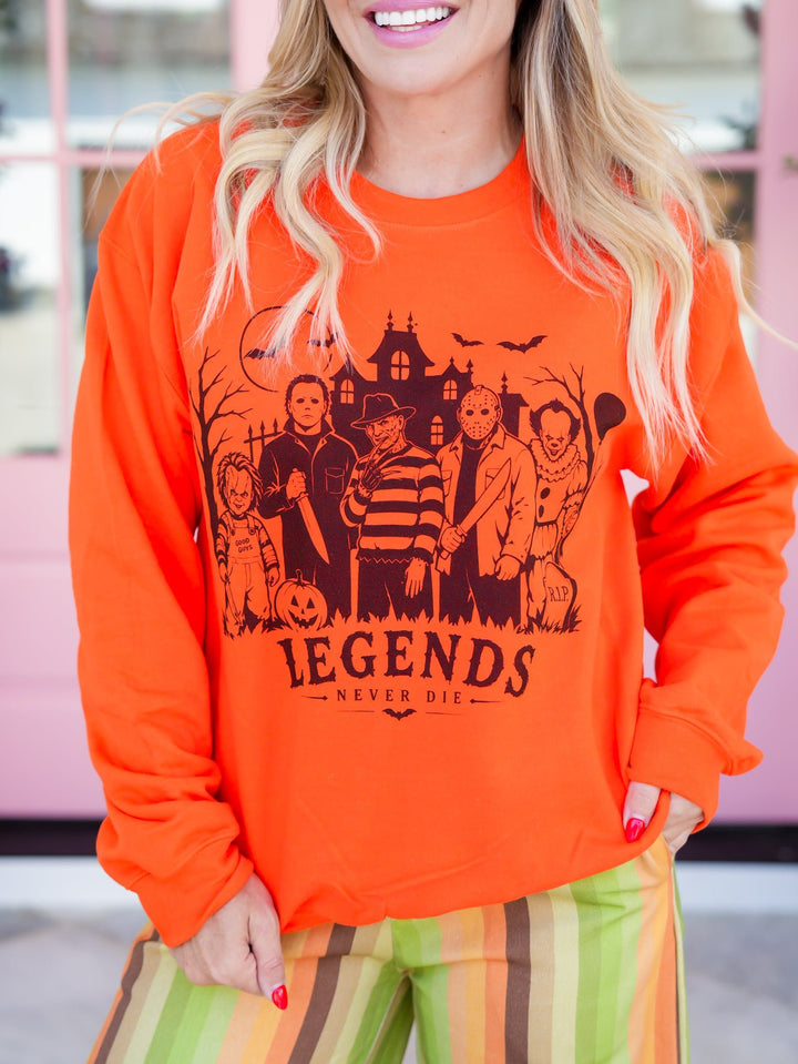 Plus/Reg Long Sleeve "Legends Never Die" Graphic Sweatshirt - Freckled Poppy
