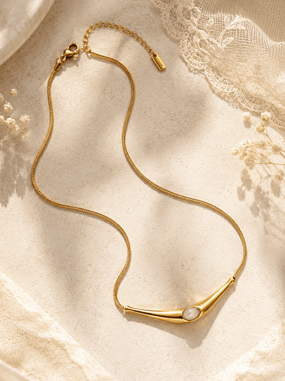 Gold Pendant Necklace with Opal Detail - Freckled Poppy