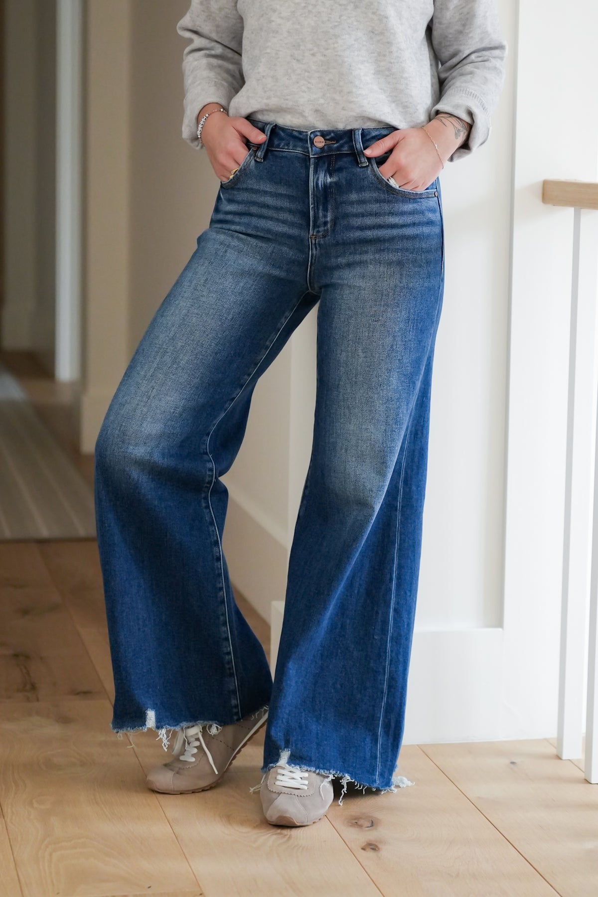 Risen High Rise Dark Wash Wide Leg Jeans - Freckled Poppy