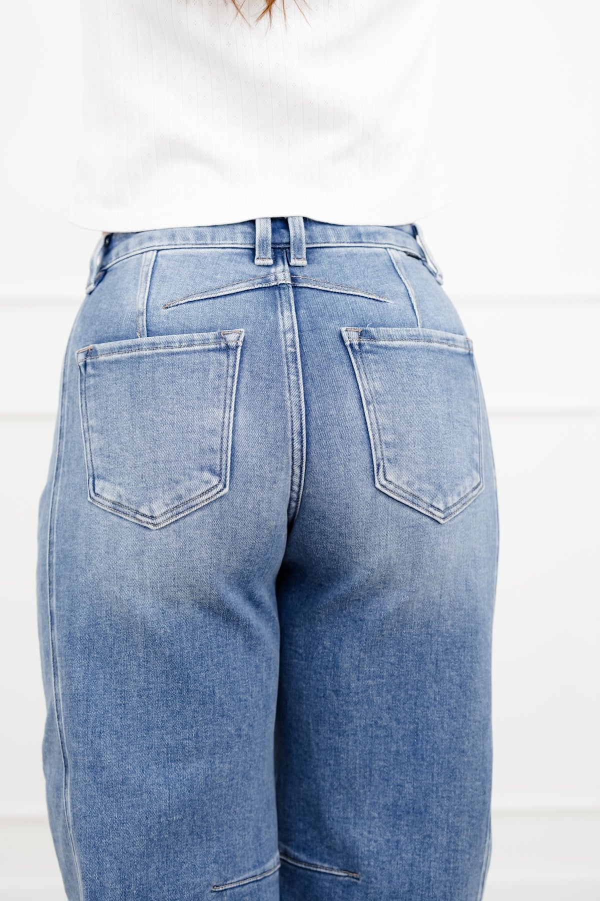 Restock! Risen The Hollis Rise Medium Wash Boyfriend Cuffed Barrel Jeans - Freckled Poppy