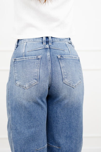 Restock! Risen The Hollis Rise Medium Wash Boyfriend Cuffed Barrel Jeans - Freckled Poppy