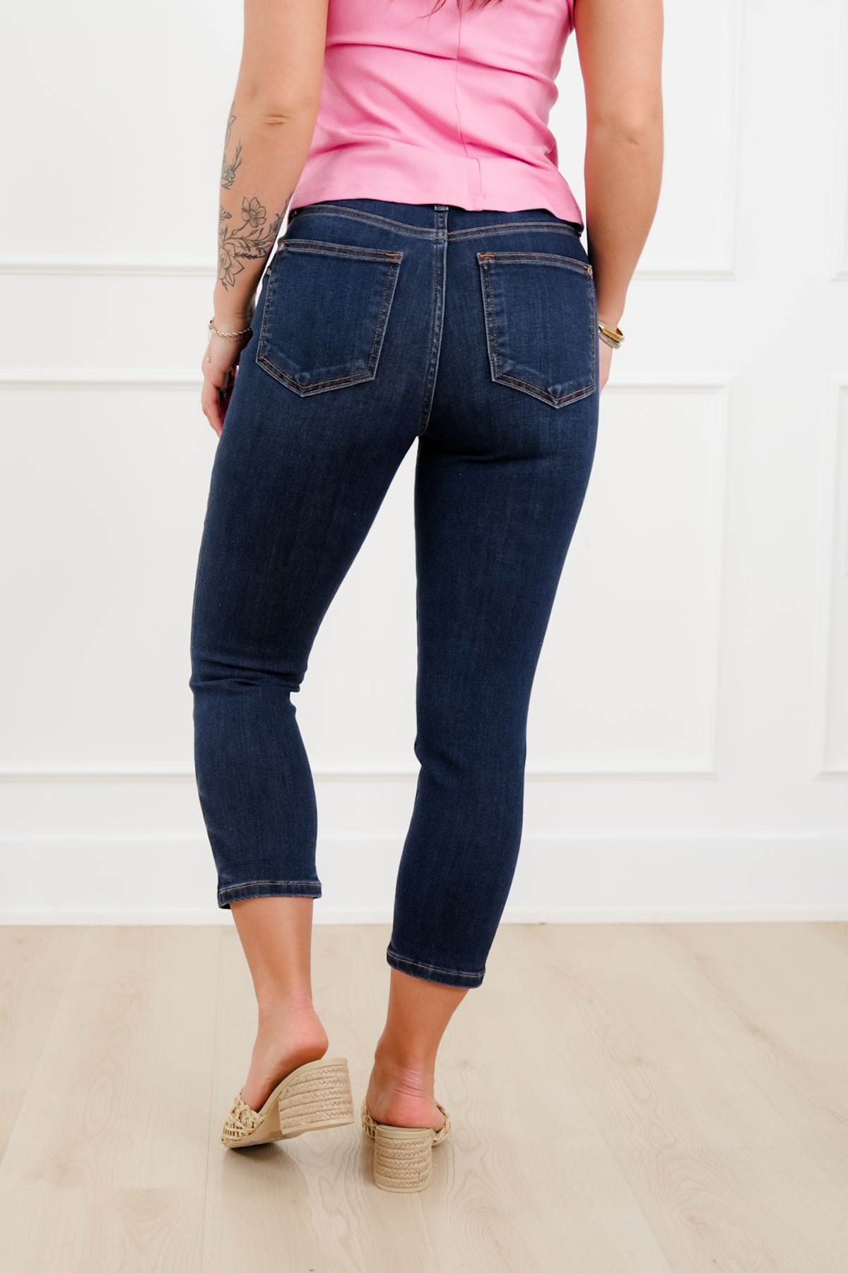 Judy Blue High Rise Dark Wash Cuffed Capri - Freckled Poppy