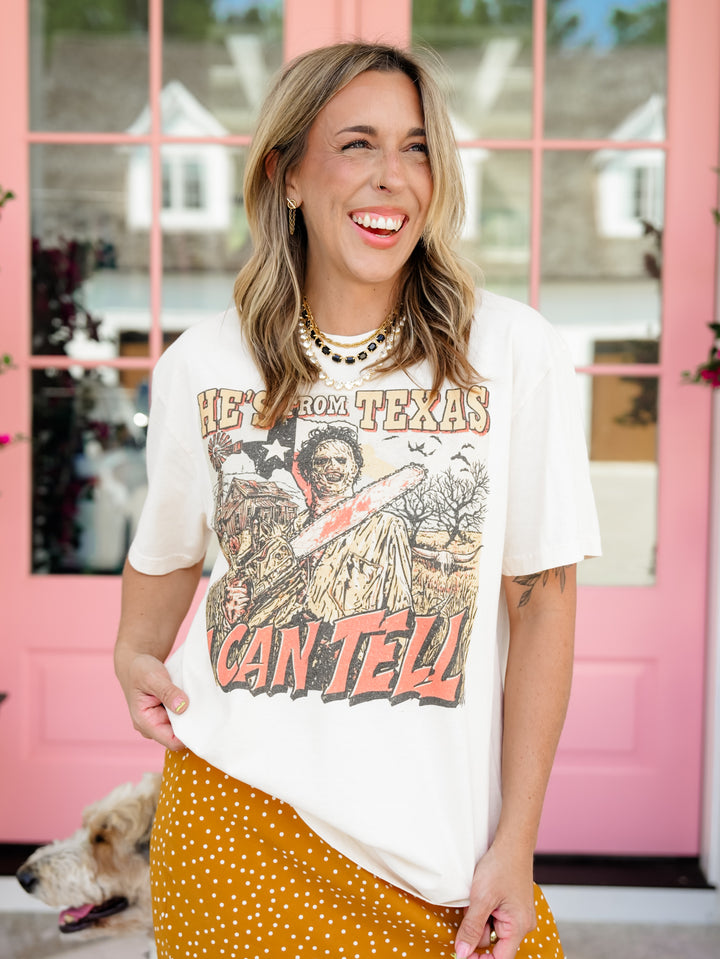 Plus/Reg Short Sleeve "He's From Texas I Can Tell" Spooky Graphic Tee - Freckled Poppy