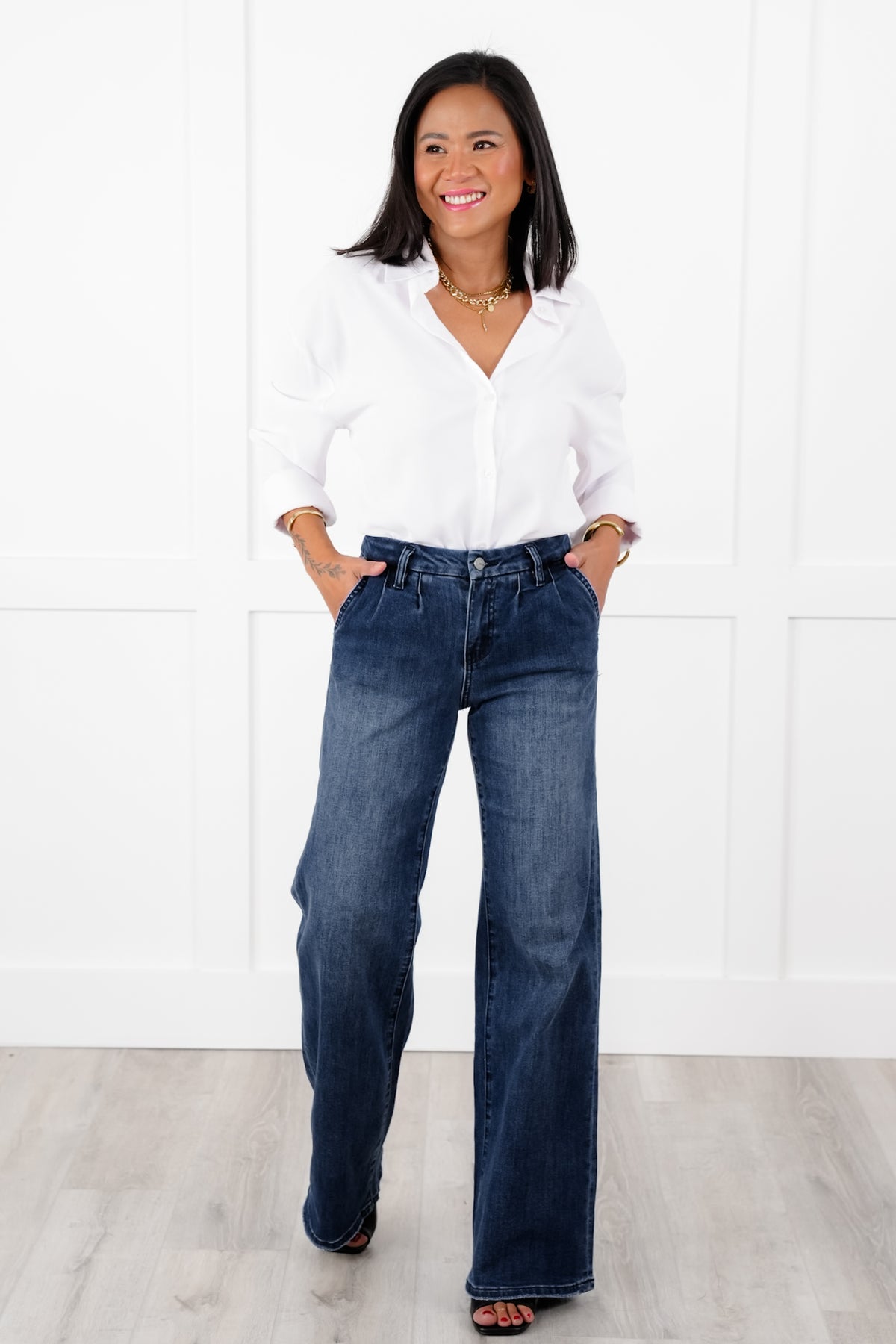 Mica High Rise Dark Wash Wide Leg Jeans - Freckled Poppy