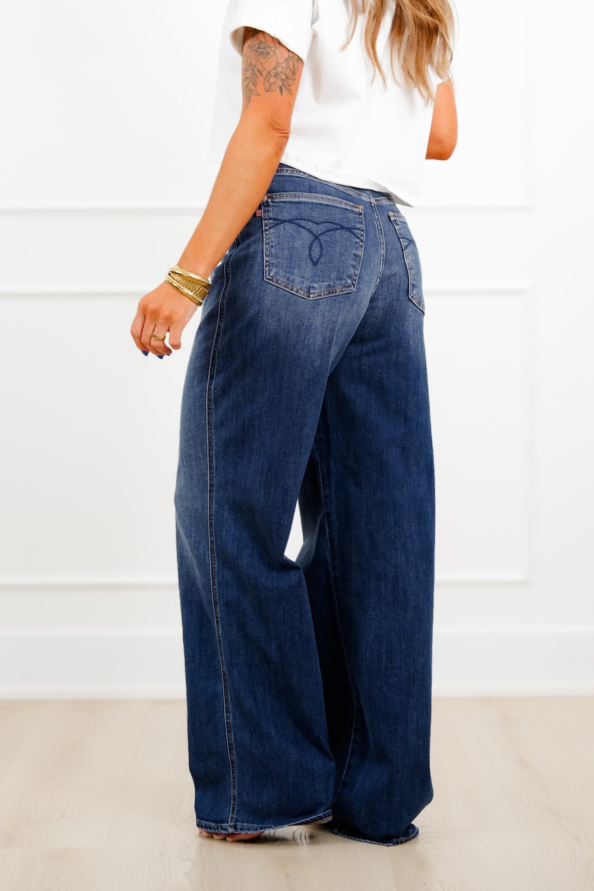 Judy Blue Everyday Icon High Rise Multiple Inseam Dark Wash Wilhelmina Baggy Jeans - Freckled Poppy
