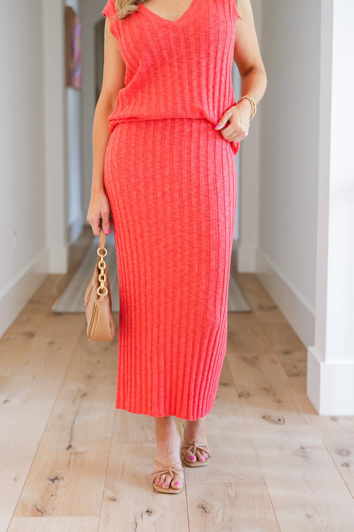 Sweater Knit High Waisted Bodycon Midi Skirt - Freckled Poppy
