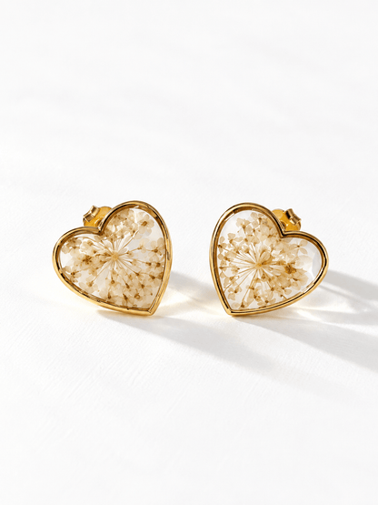 Preserved Flower Heart Earrings - Freckled Poppy