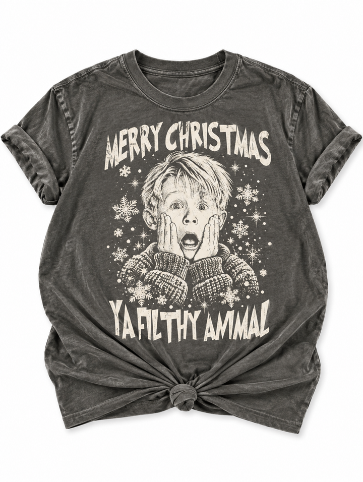 Plus/Reg Short Sleeve "Merry Christmas You Filthy Animal" Graphic Tee - Freckled Poppy