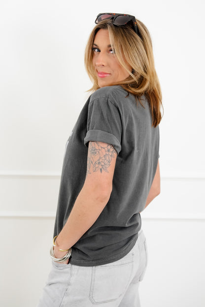 Plus/Reg Short Sleeve Washed Grey "Homebody" Graphic Tee - Freckled Poppy