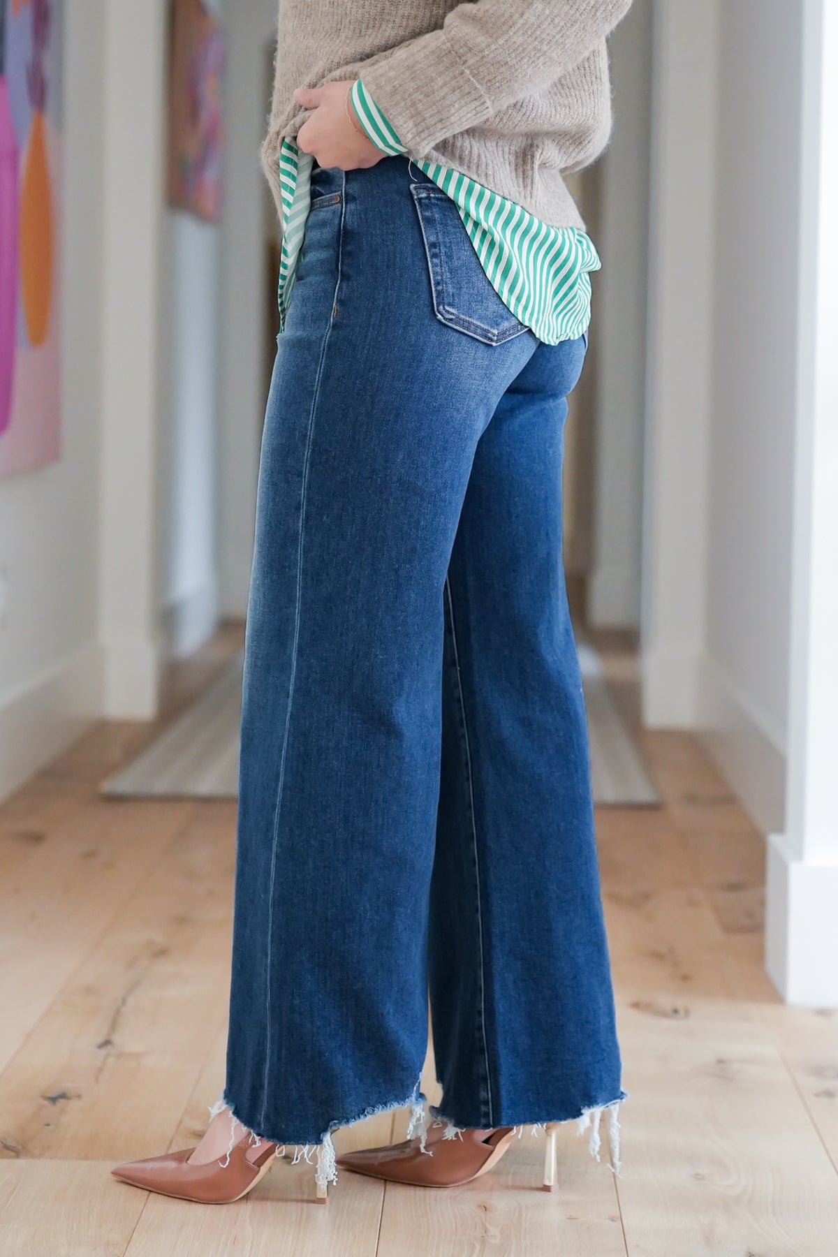 Risen High Rise Dark Wash Wide Leg Jeans - Freckled Poppy