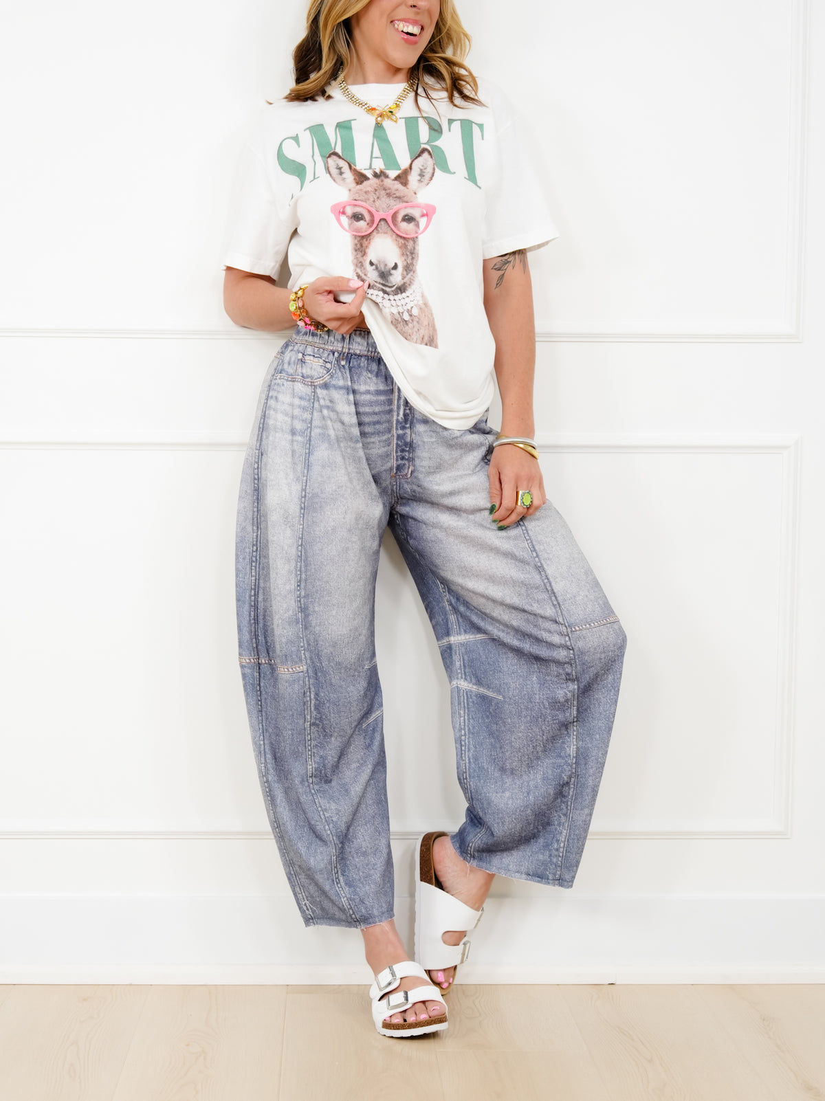 Restock! Plus/Reg Acid Print Elastic Waist Barrel Pants - Freckled Poppy
