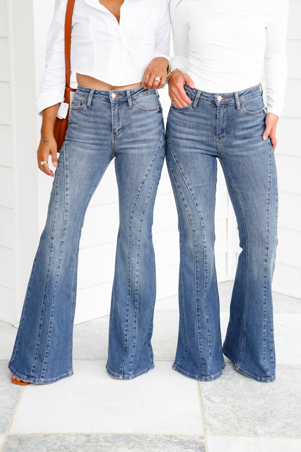 Restock! Judy Blue Golden Hour Mid Rise Flare Jeans with Double Angular Seam - Freckled Poppy