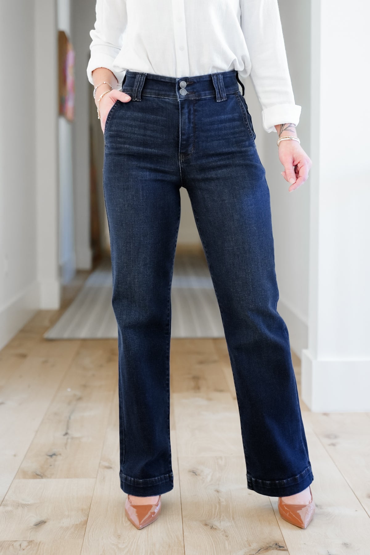 Restock! Judy Blue Multi Inseam "The Everly" Trouser Dark Wash Trouser Wide Leg Jeans