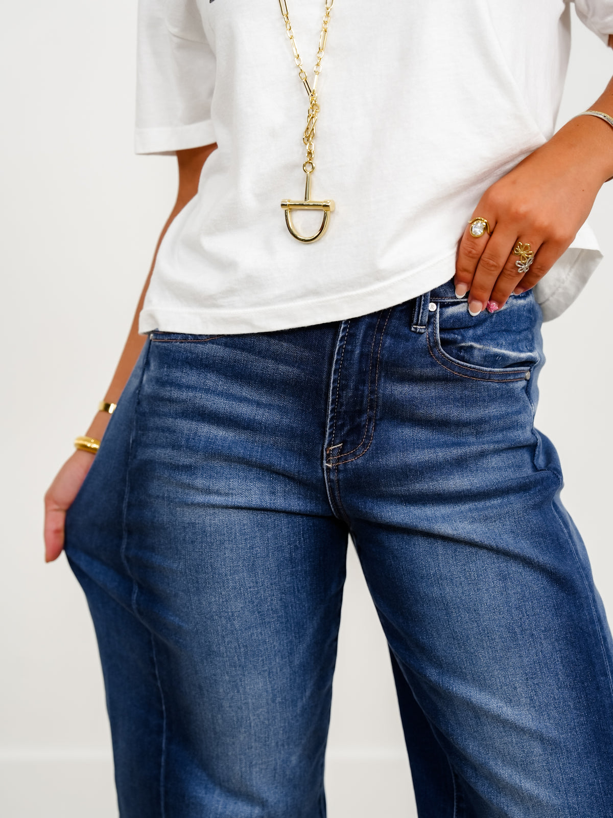 Risen High Rise Dark Wash Slouchy Cropped Cuffed Barrel Jeans - Freckled Poppy