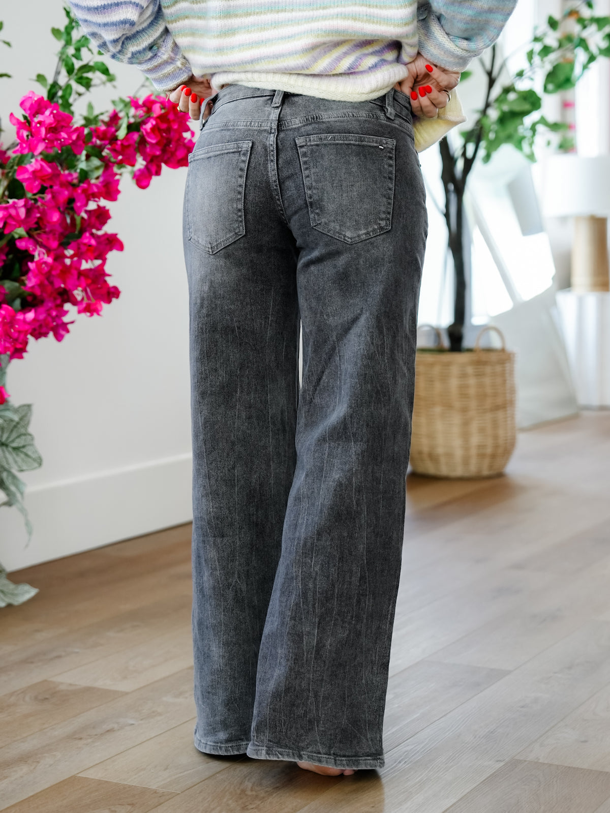 Mica Low Rise Gray Wide Leg Jeans - Freckled Poppy