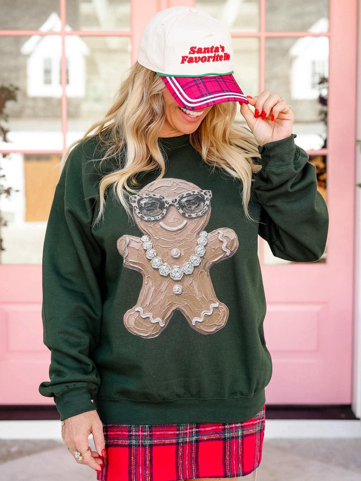 Plus/Reg Long Sleeve Glam Gingerbread Lady Holiday Graphic Sweatshirt - Freckled Poppy