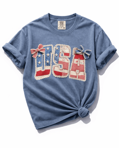 Plus/Reg Short Sleeve "USA" Graphic Tee - Freckled Poppy