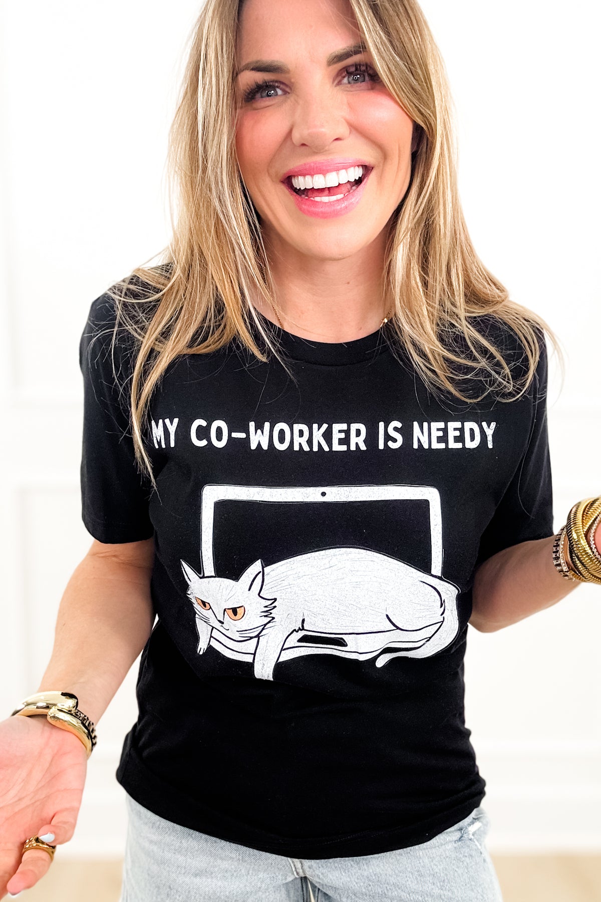 Plus/Reg Short Sleeve "My Co Worker Is Needy" Graphic Tee - Freckled Poppy