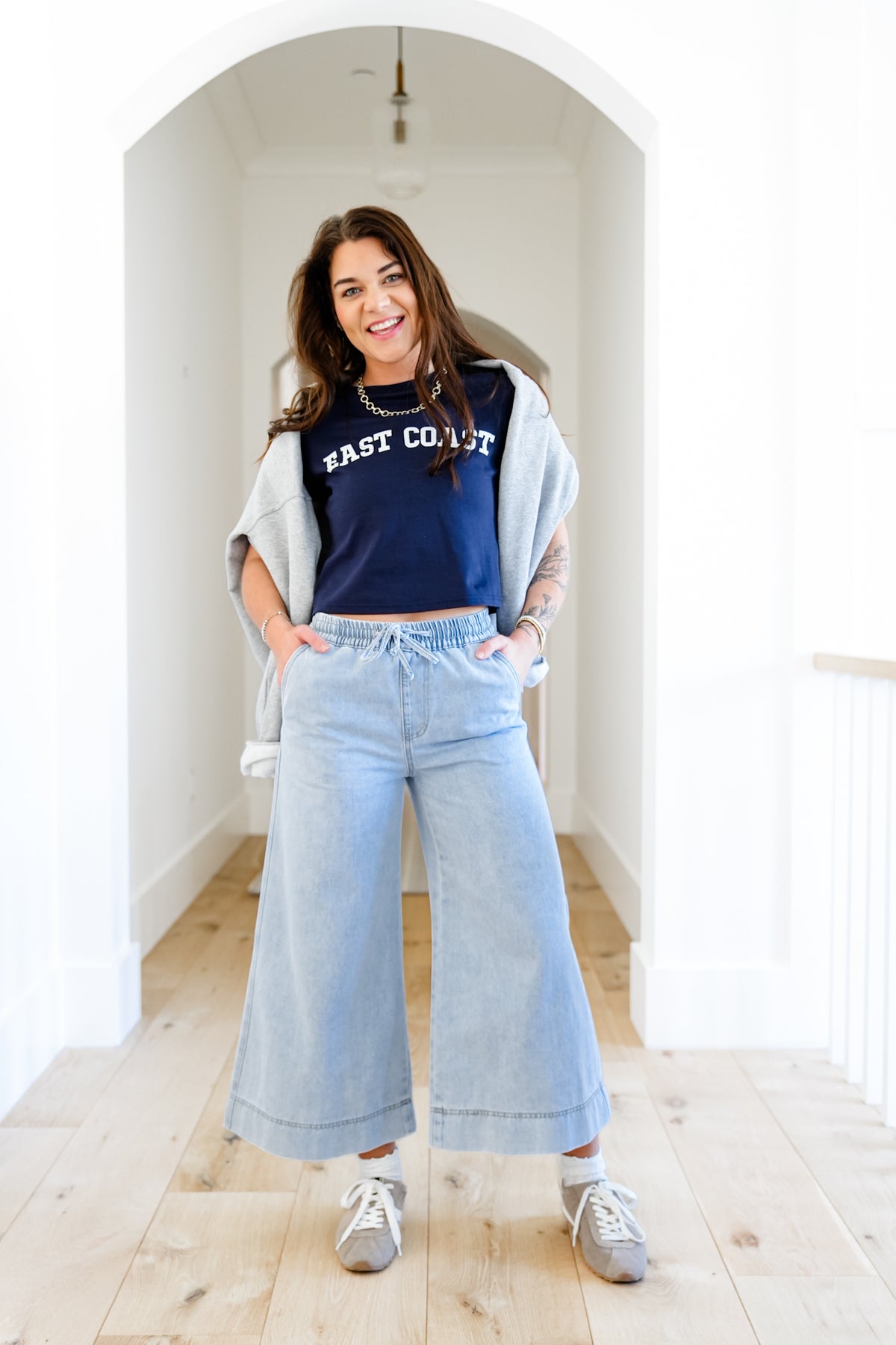 Mica Girl on the Go High Rise Light Wash Wide Leg Crop - Freckled Poppy