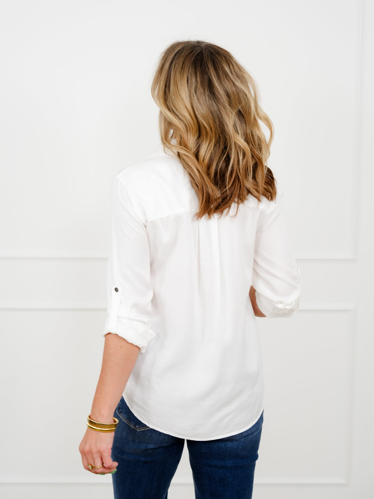 Solid Long Sleeve Button Down Collared Top - Freckled Poppy