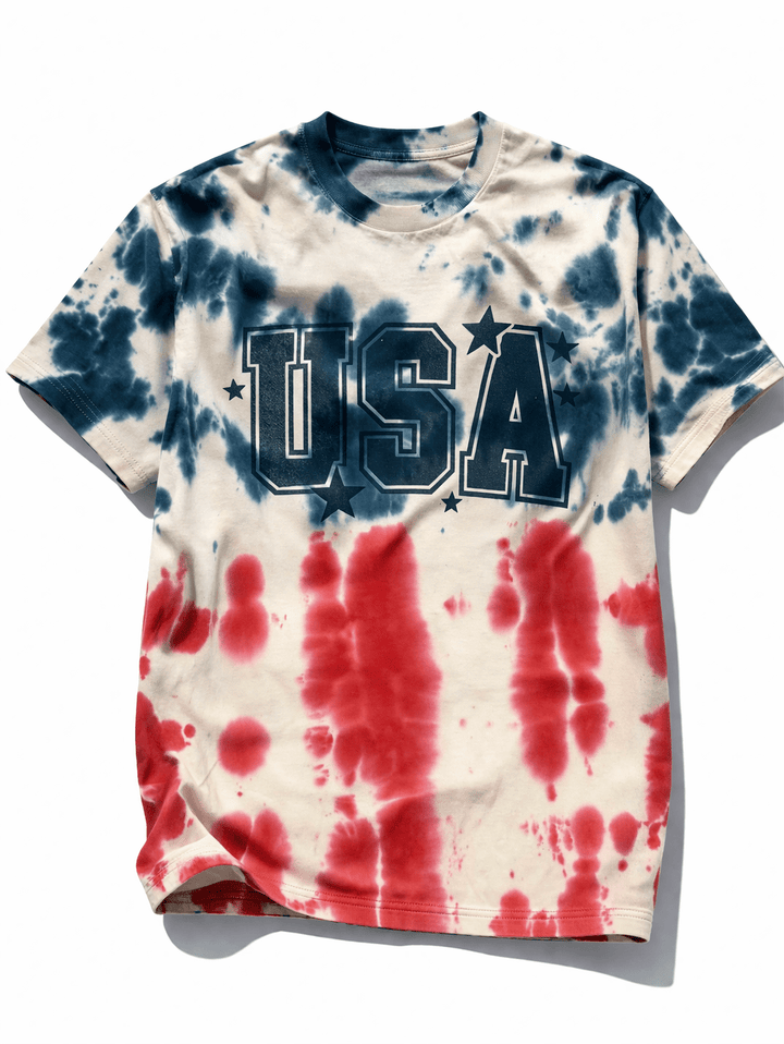 Plus/Reg Short Sleeve Tie Dye "USA" Graphic Tee - Freckled Poppy