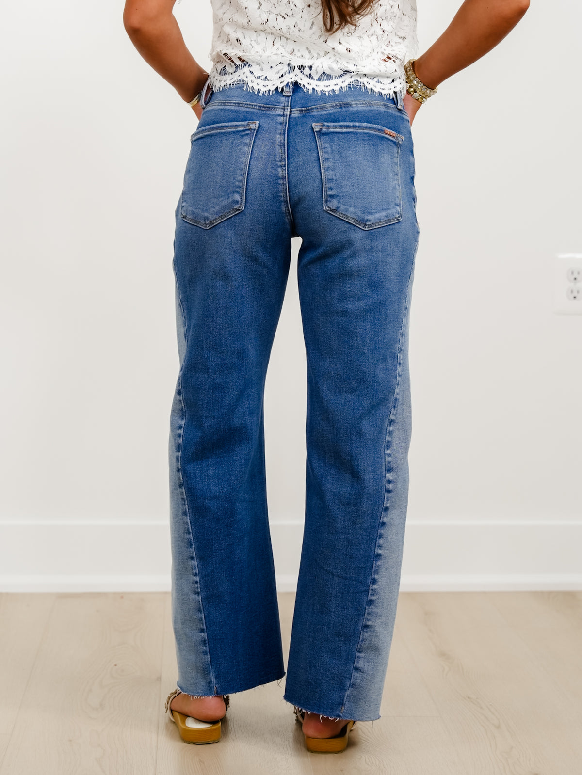 Risen High Rise Medium Wash Slouchy Barrel Jeans With Contrasting Wash - Freckled Poppy