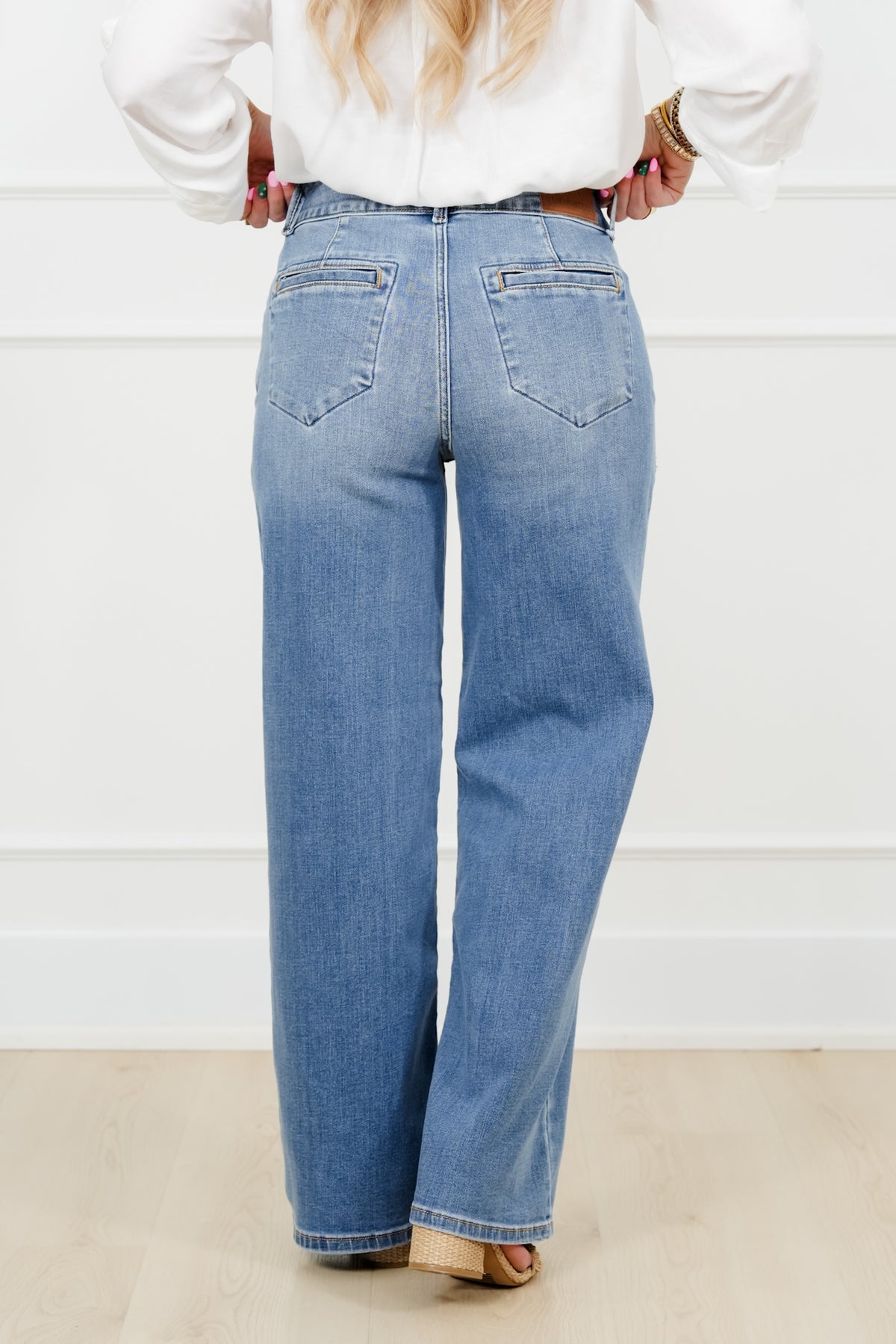 Judy Blue High Rise Medium Wash Multiple Inseam Column Jeans with Trouser Styling - Freckled Poppy