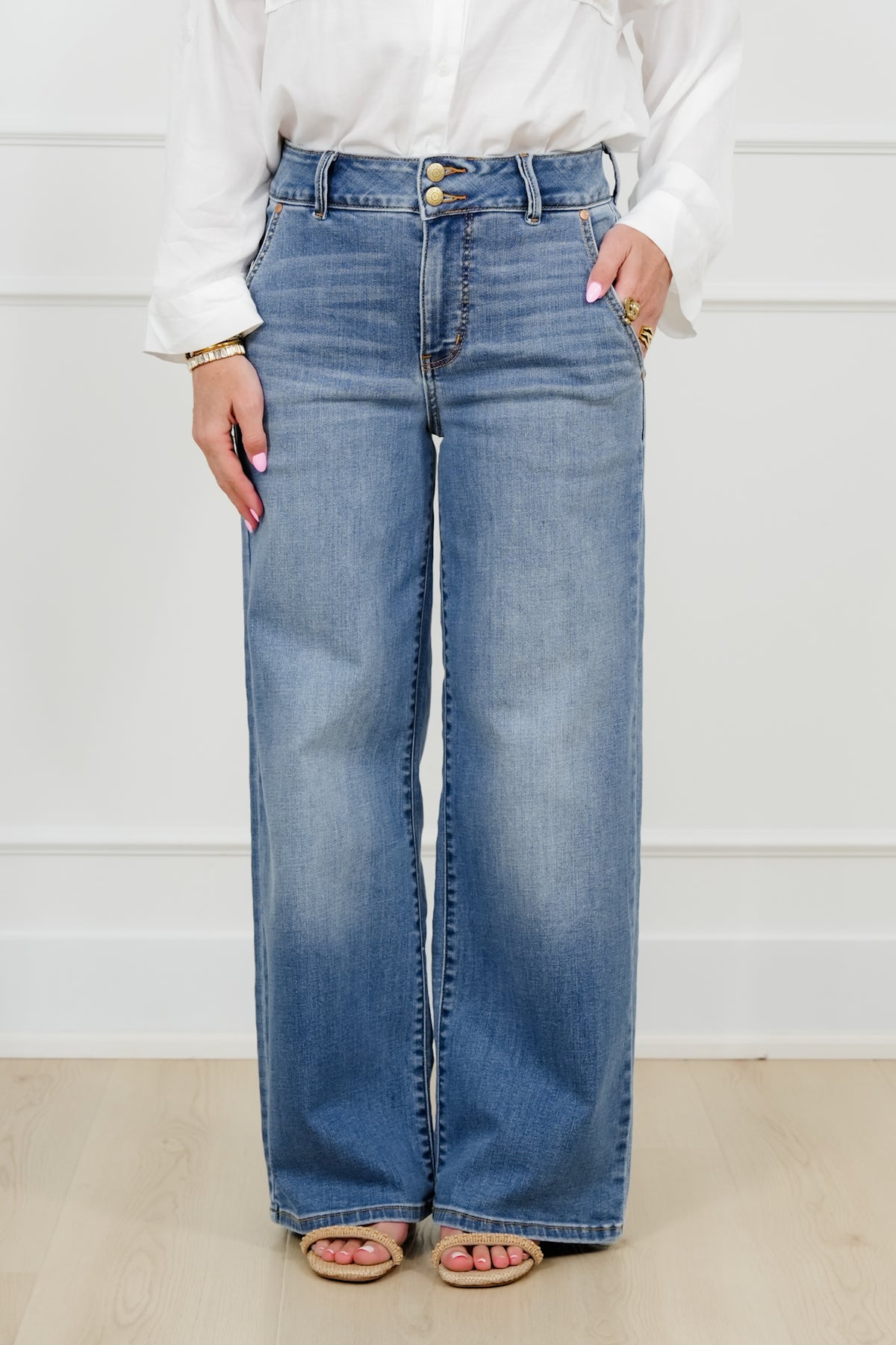 Judy Blue High Rise Medium Wash Multiple Inseam Column Jeans with Trouser Styling - Freckled Poppy