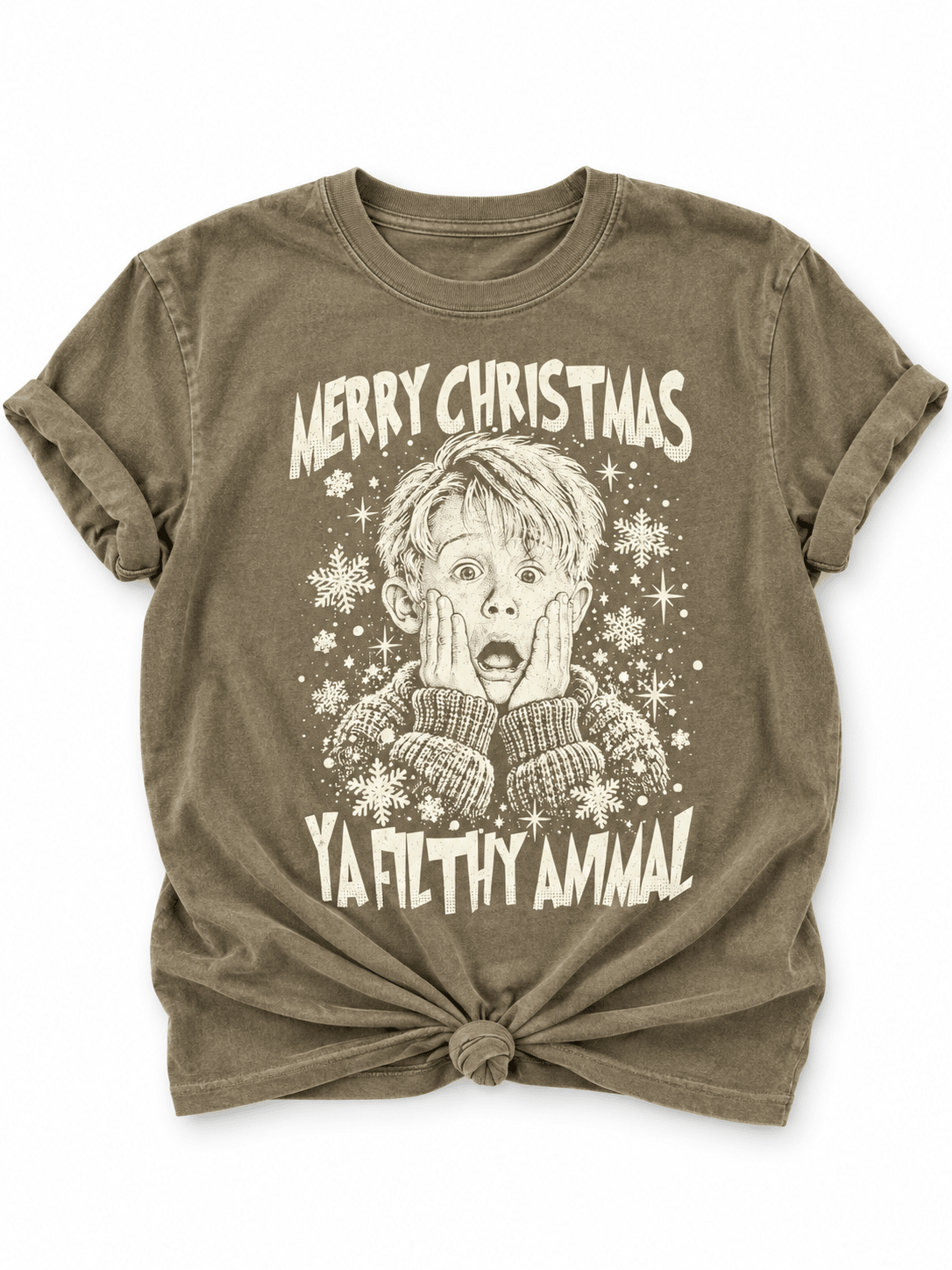 Plus/Reg Short Sleeve Merry Christmas You Filthy Animal Graphic Tee - Freckled Poppy