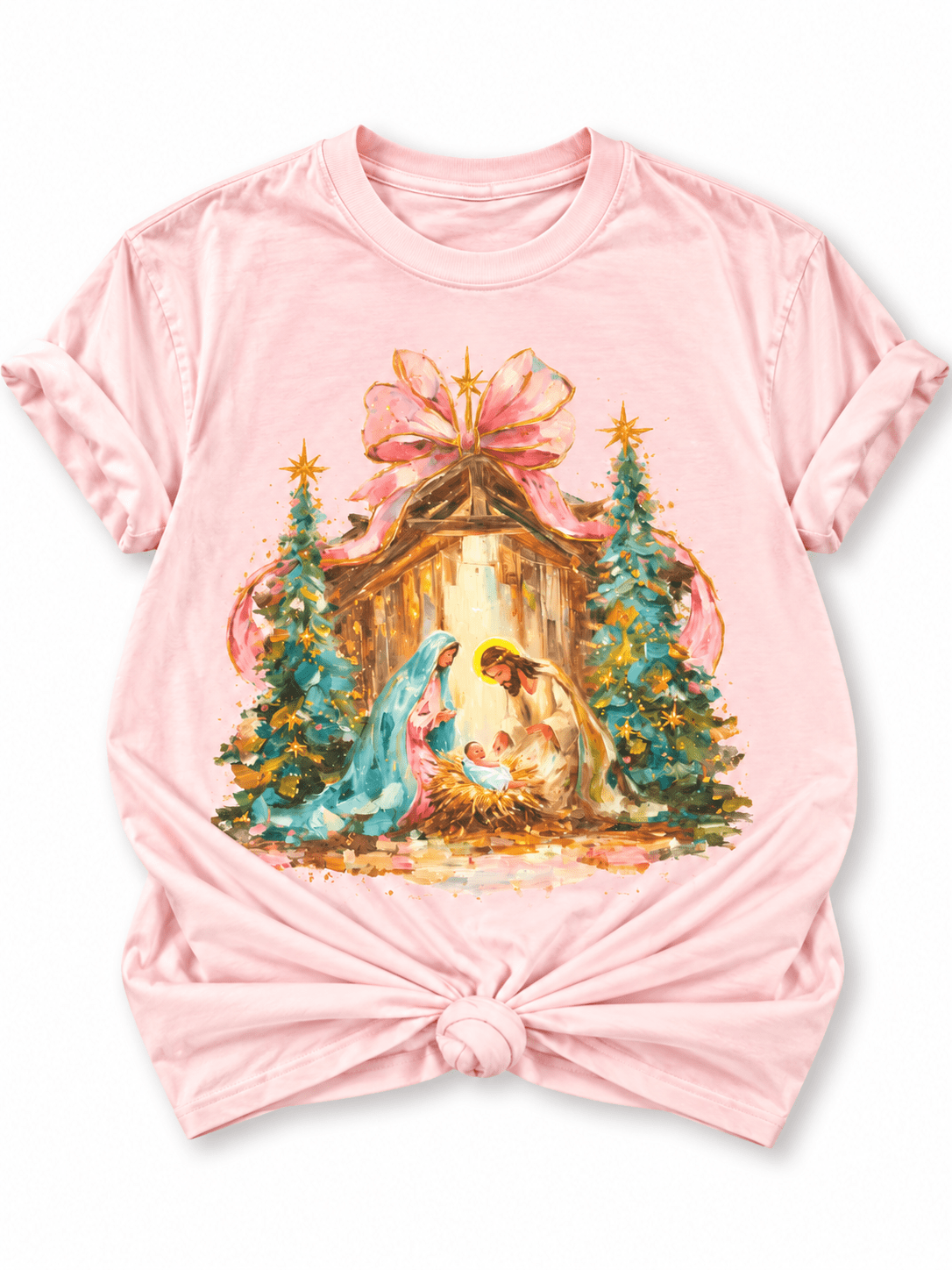 Plus/Reg Short Sleeve Nativity Scene Graphic Tee - Freckled Poppy
