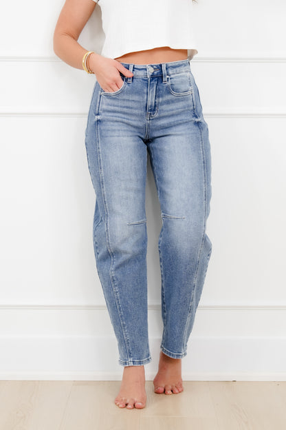 Restock! Risen The Hollis Rise Medium Wash Boyfriend Cuffed Barrel Jeans - Freckled Poppy